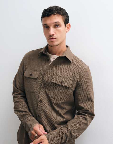 CAPO textured checked overshirt in brown - view 1