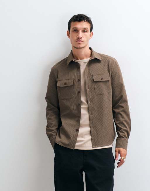 CAPO textured checked overshirt in brown, 2 of 5