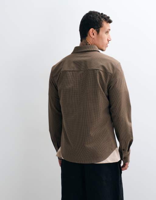 CAPO textured checked overshirt in brown, 4 of 5