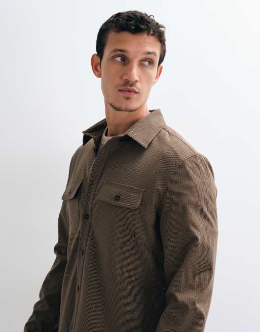 CAPO textured checked overshirt in brown, 5 of 5