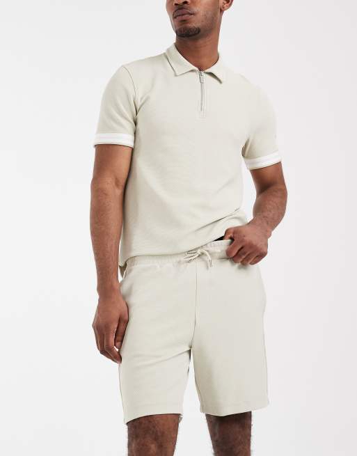CAPO textured tape shorts co-ord in light beige, 2 of 5