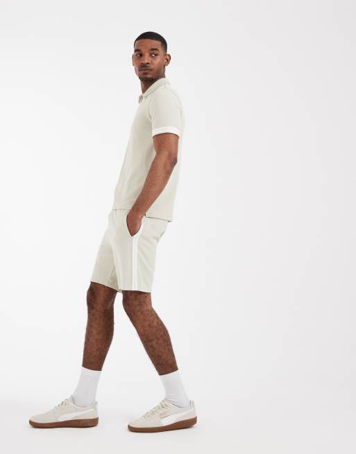 CAPO textured tape shorts co-ord in light beige, 3 of 5