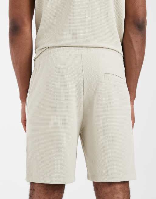 CAPO textured tape shorts co-ord in light beige, 4 of 5