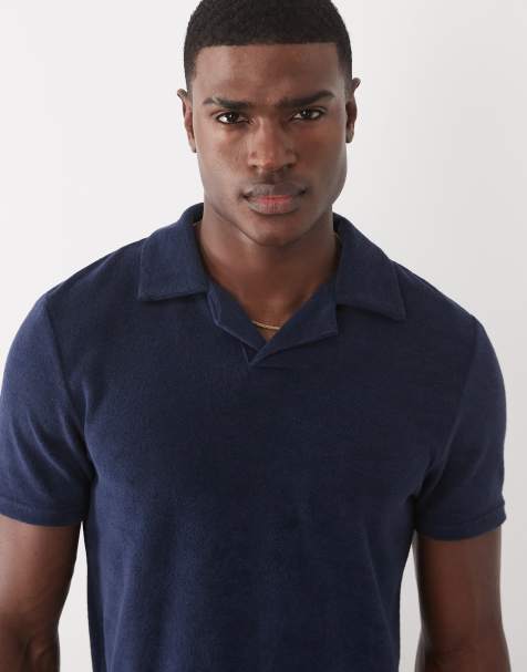 CAPO towelling revere polo shirt co-ord in navy - view 1