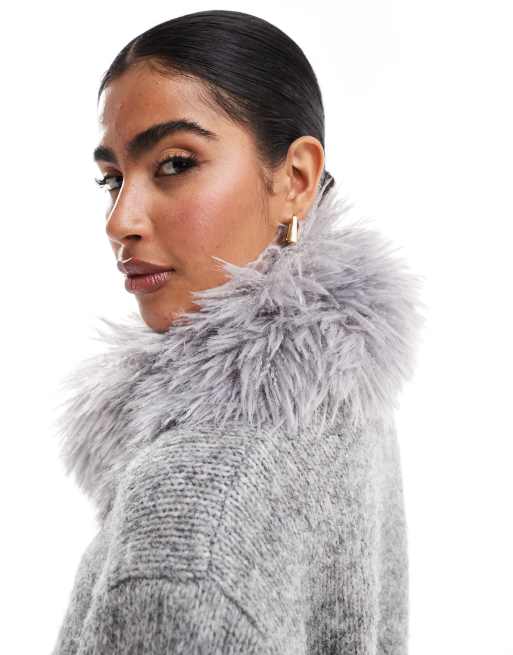 Capucha gris con diseño de piel sintética alargada de ASOS DESIGN, 3 de 4