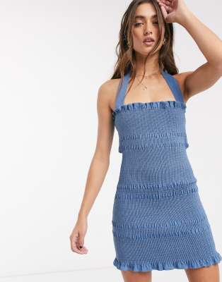 denim strap dress