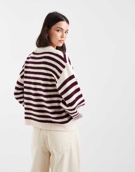 Cárdigan a rayas color baya de punto mullido de ASOS DESIGN, 3 de 4