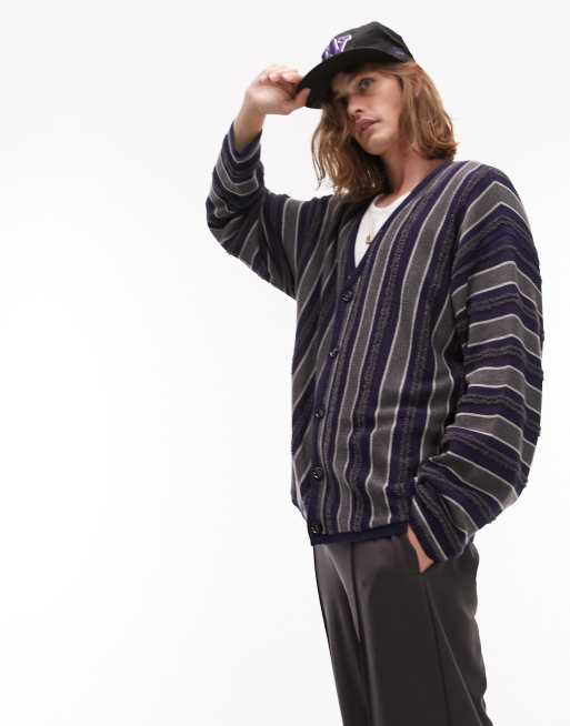 Cárdigan a rayas grises y azul marino verticales de Topman 