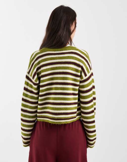 Cárdigan a rayas verde oliva de corte cuadrado de punto mullido de ASOS DESIGN, 4 de 4