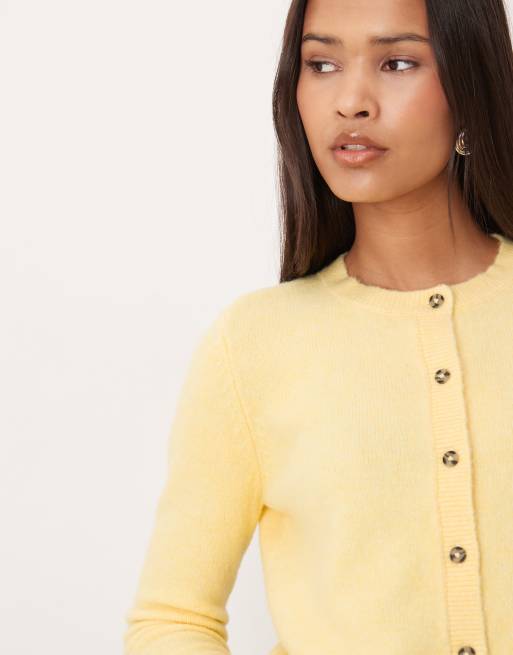 Cárdigan amarillo claro con cuello redondo de mezcla de lana de JDY, 3 de 4