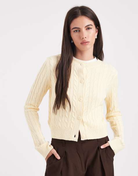 Cárdigan amarillo crema con cuello redondo de punto de ochos de Miss Selfridge - view 1