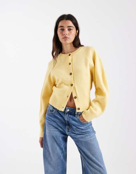 Cárdigan amarillo crema con cuello redondo y detalle de mangas raglán de ASOS DESIGN - view 1