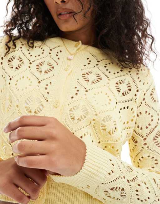 Cárdigan amarillo limón de punto pointelle de Miss Selfridge, 3 de 4