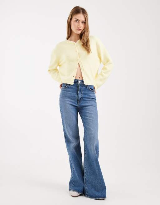 Cárdigan amarillo pálido con pespuntes de festón de Miss Selfridge, 4 de 4