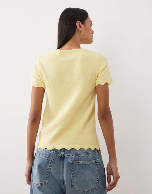Cárdigan amarillo pastel con bordes festoneados de hilo flameado de ASOS DESIGN, 4 de 4