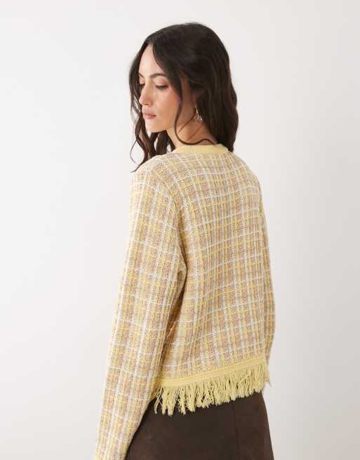 Cárdigan amarillo pastel de punto de tweed de ASOS DESIGN, 4 de 4