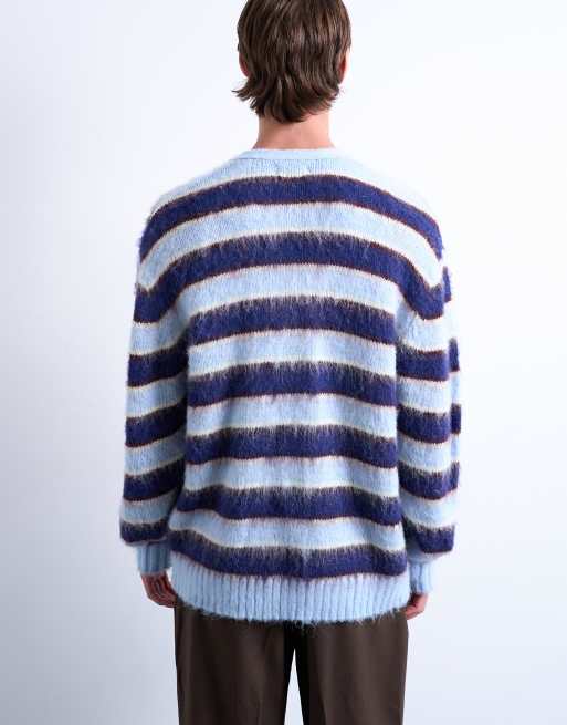 Cárdigan azul a rayas extragrande de punto mullido de Topman, 5 de 5