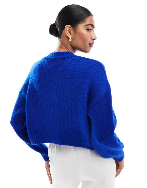 Cárdigan azul cobalto con cuello redondo de punto suelto de ASOS DESIGN, 4 de 4