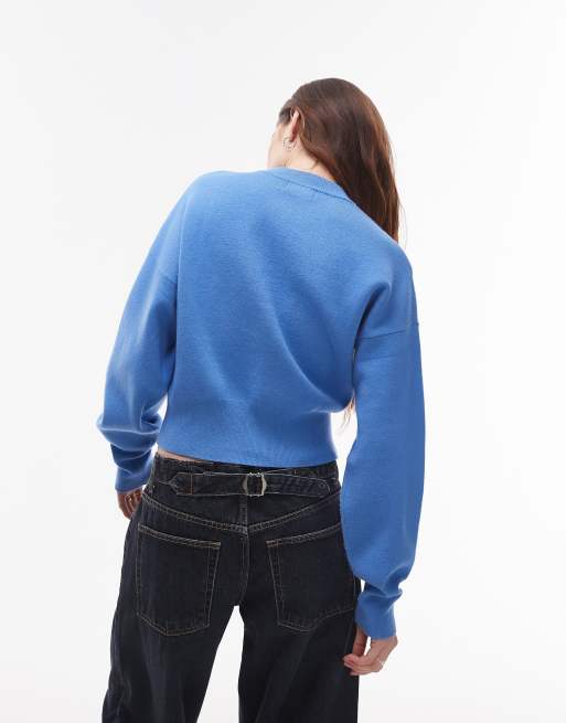 Cárdigan azul con cintura entallada de punto compacto de Topshop, 3 de 4