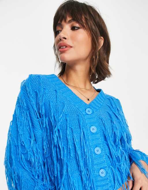 Cárdigan azul con cuello de pico y flecos en toda la prenda de ASOS DESIGN, 2 de 4