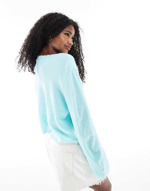 Cárdigan azul con pespuntes de festón de Miss Selfridge, 4 de 4