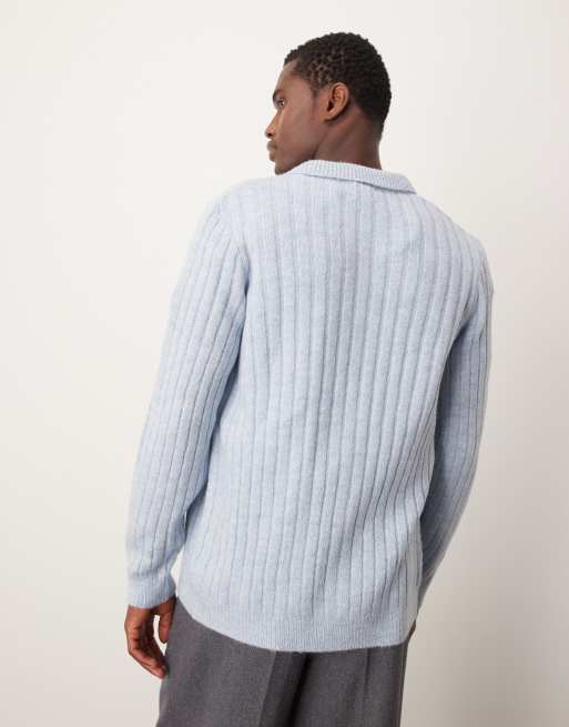 Cárdigan azul de corte estándar con cuello de solapas de punto de canalé de ASOS DESIGN, 4 de 4