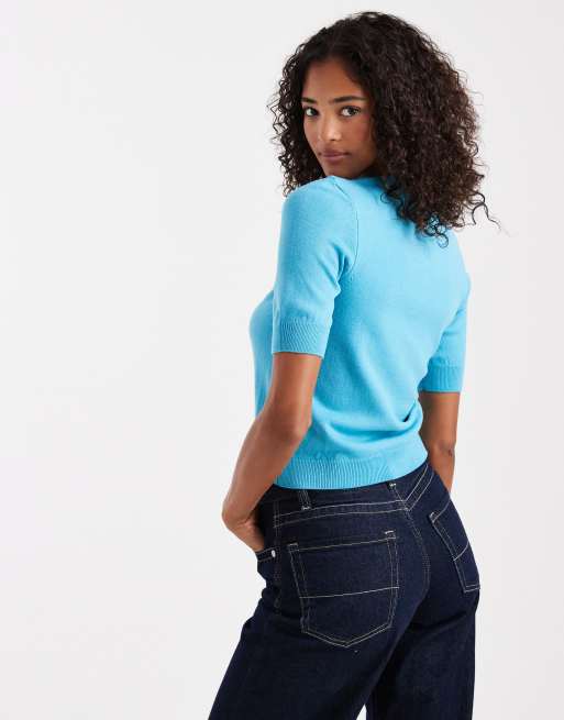 Cárdigan azul estructurado de manga corta con botones plateados de ASOS DESIGN, 2 de 4