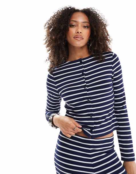 Cárdigan azul marino a rayas con diseño encogido de ASOS DESIGN (parte de un conjunto) - view 1