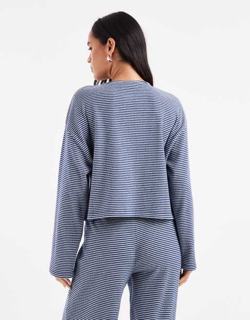 Cárdigan azul marino a rayas de canalé cepillado de Miss Selfridge (parte de un conjunto), 2 de 4