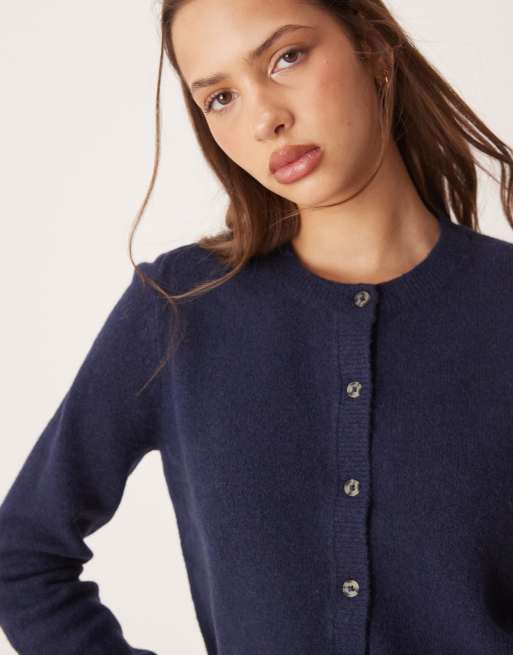 Cárdigan azul marino con cuello redondo de lana de JDY, 3 de 4