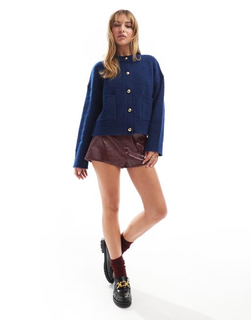 Cárdigan azul marino con cuello redondo y bolsillos de ASOS DESIGN, 2 de 4