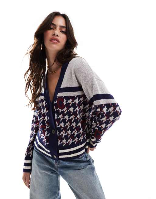 Cárdigan azul marino con estampado de pata de gallo de punto de GANT