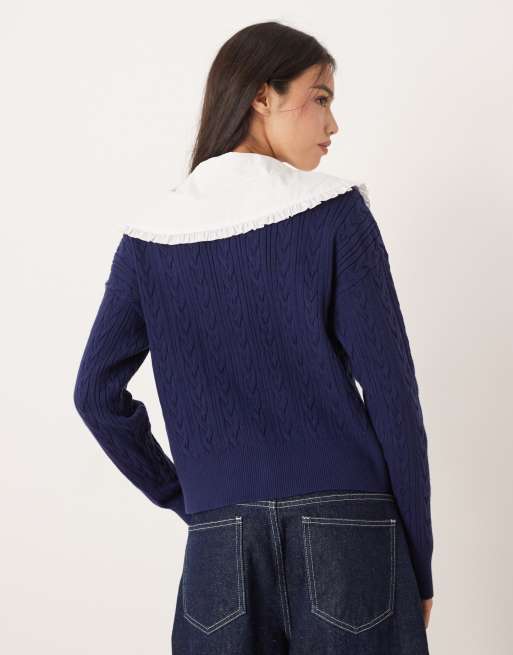 Cárdigan azul marino con solapas extragrandes de punto de ochos de Glamorous, 3 de 4