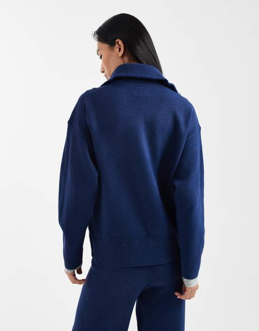 Cárdigan azul marino estructurado con cremallera de ASOS DESIGN (parte de un conjunto), 3 de 4