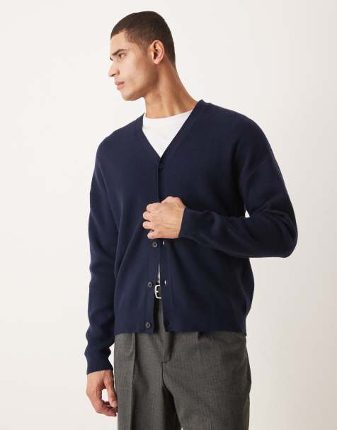 Cárdigan azul marino holgado con cuello de pico de punto de ASOS DESIGN - view 1