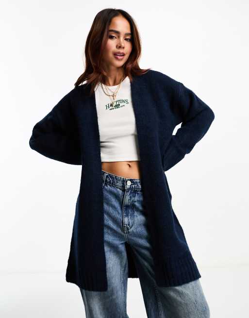 Cárdigan azul marino sin cierres de punto grueso de ASOS DESIGN