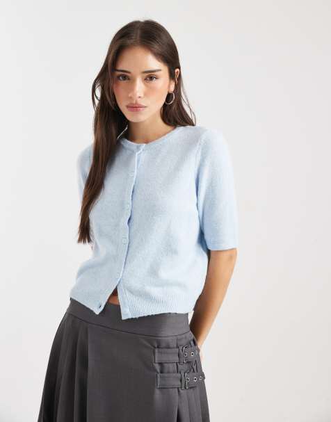 Cárdigan azul pálido de manga corta con cuello redondo de punto de Vero Moda - view 1