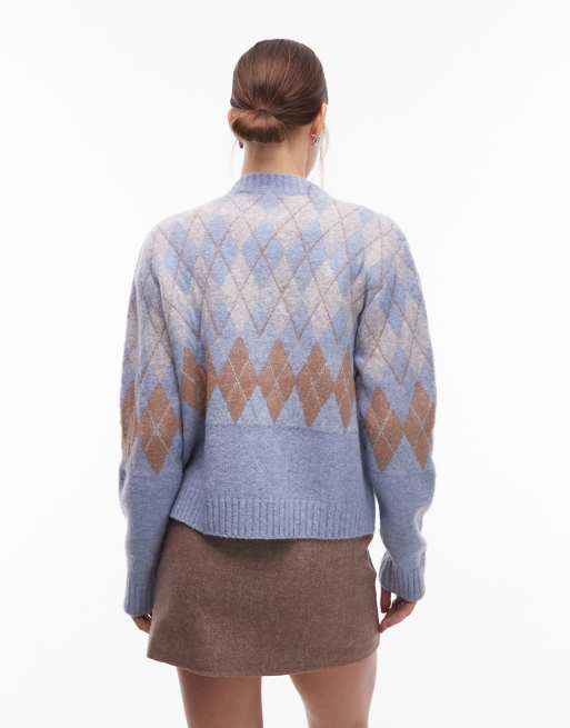 Cárdigan azul pastel con cremallera y diseño de rombos Emory Park, 4 de 4