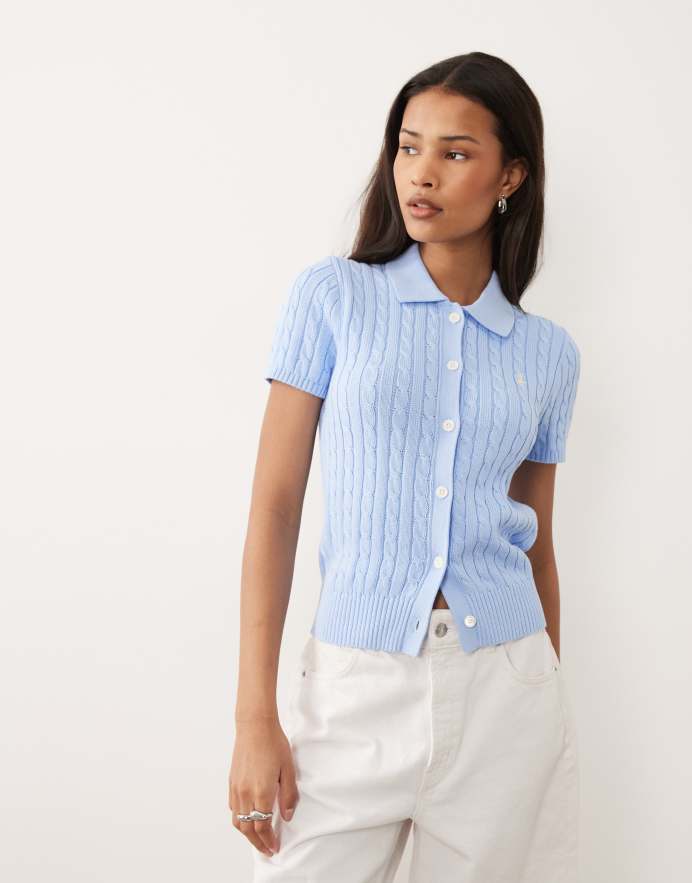 Polo Ralph Lauren Cárdigan azul pastel de manga corta