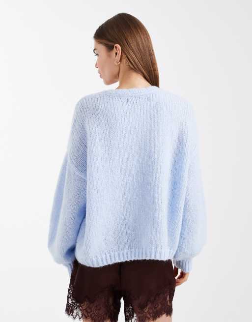 Cárdigan azul pastel sin cierres con mangas estilo blusón de tejido suave de Vero Moda, 4 de 4