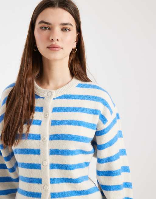 Cárdigan azul y crudo a rayas con cuello redondo de punto de ASOS DESIGN, 3 de 4