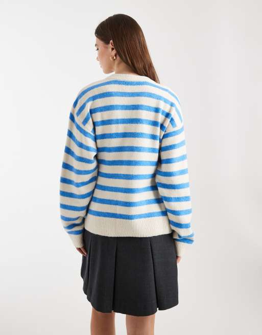 Cárdigan azul y crudo a rayas con cuello redondo de punto de ASOS DESIGN, 4 de 4