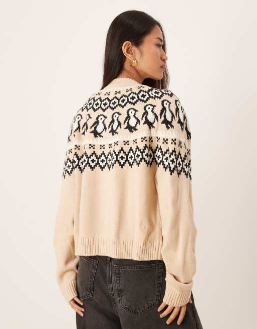 Cárdigan beis con detalle de canesú y patrón de pingüinos de ASOS DESIGN, 4 de 4