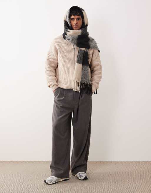 Cárdigan beis jaspeado extragrande con cuello alzado y cremallera de punto de ASOS DESIGN, 2 de 5