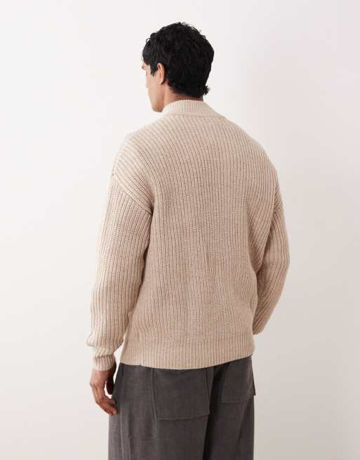 Cárdigan beis jaspeado extragrande con cuello alzado y cremallera de punto de ASOS DESIGN, 3 de 5