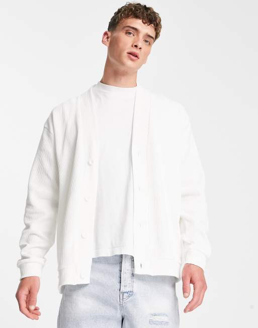 Cárdigan blanco extragrande de canalé otomano de Topman