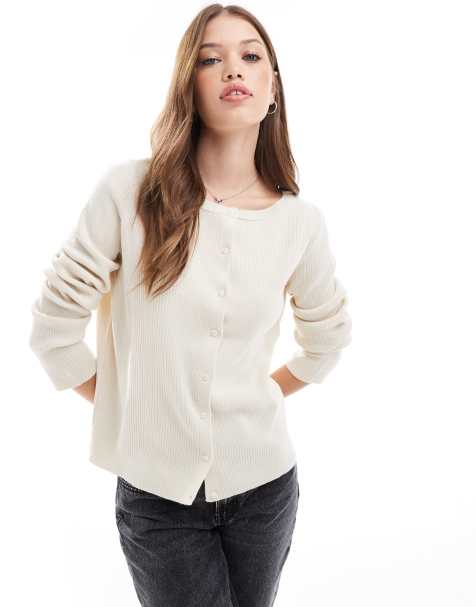 Cárdigan blanco marfil de corte cuadrado de punto de ASOS DESIGN - view 1