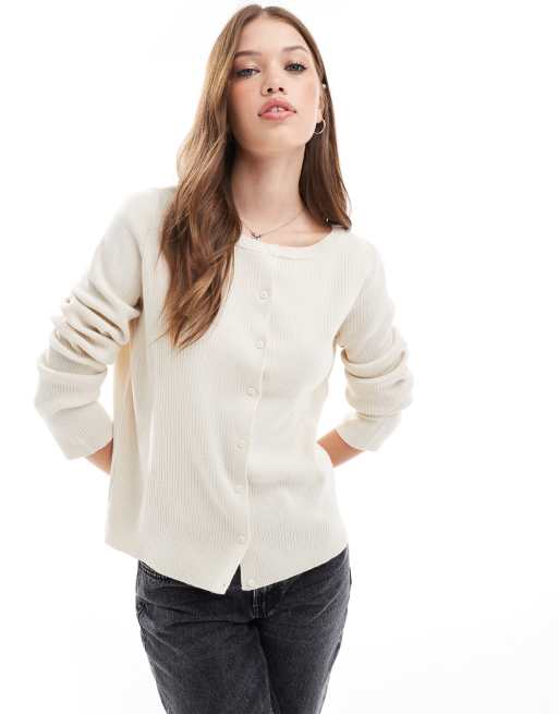 Cárdigan blanco marfil de corte cuadrado de punto de ASOS DESIGN