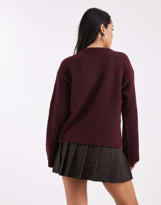 Cárdigan burdeos con botones llamativos de punto de mezcla de lana de ASOS DESIGN, 4 de 4