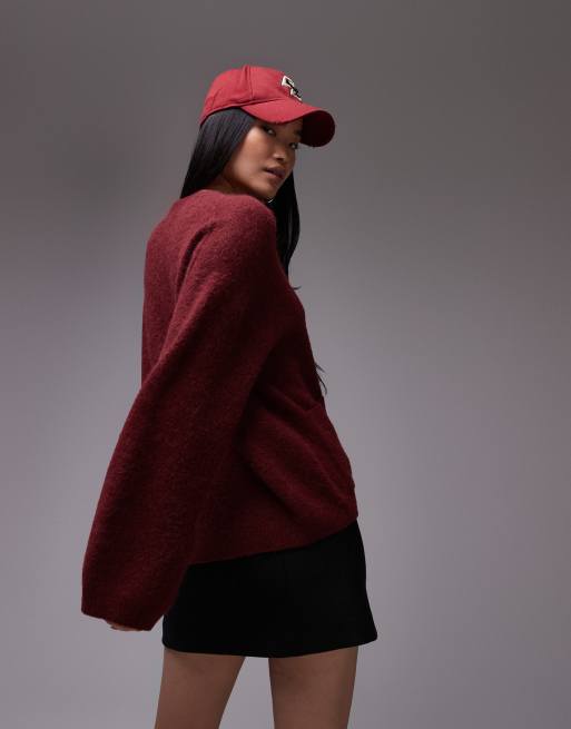 Cárdigan burdeos con cuello de pico de mezcla de lana y lana de alpaca de ARKET, 4 de 4